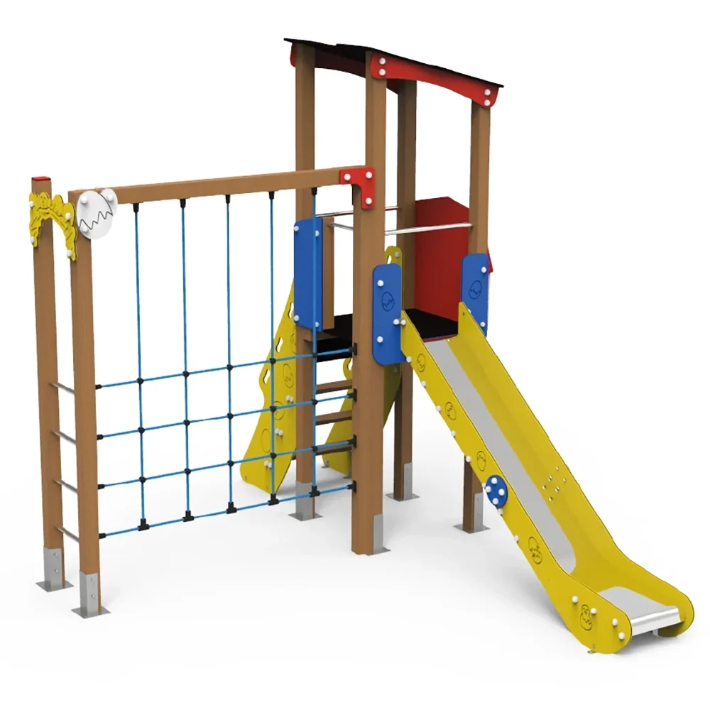 Parque Infantil con tobogán y red de cuerdas Granja 1 - Uso público