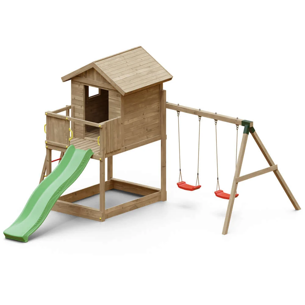 Parque Infantil Galaxy S con columpio, casa de madera y tobogán - Image 7