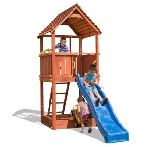 Tobogán para jardín Joy color Teca con torre y arenero