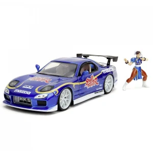 Coche de juguete de metal Mazda Street Fighter II con muñeco