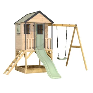 Parque Infantil de Madera Adventure Cottage con Plataforma, Tobogán y Columpio