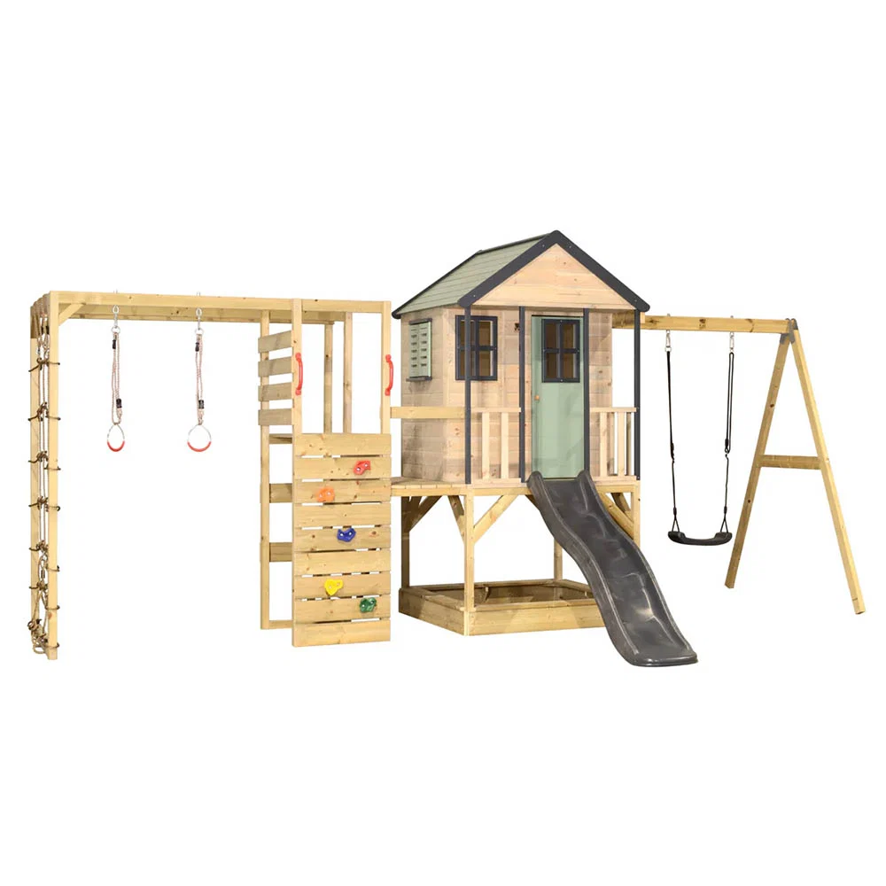 Parque Infantil de Madera Adventure Cottage con Tobogán, Columpio y Gimnasio - Image 3