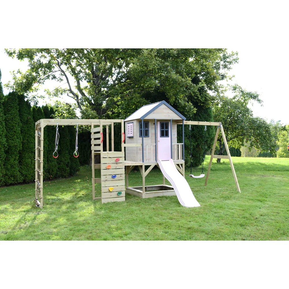 Parque Infantil de Madera Adventure Cottage con Tobogán, Columpio y Gimnasio - Image 6