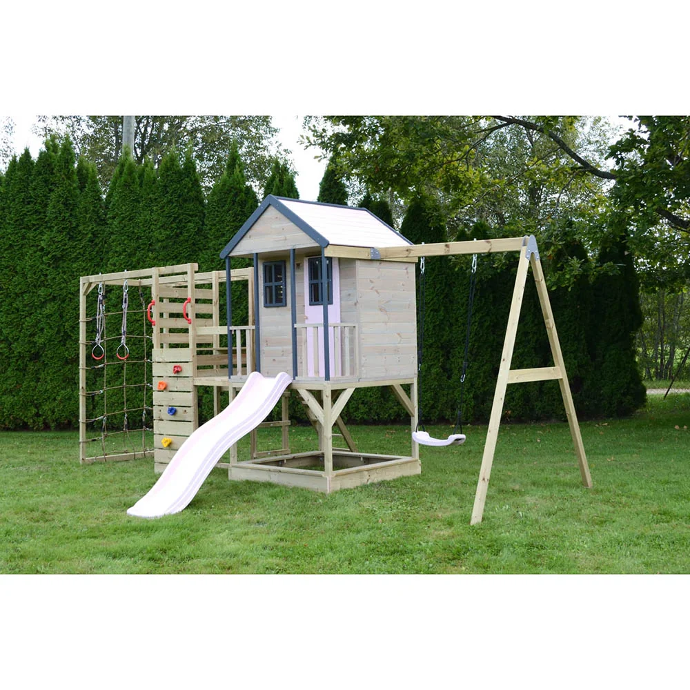 Parque Infantil de Madera Adventure Cottage con Tobogán, Columpio y Gimnasio - Image 8