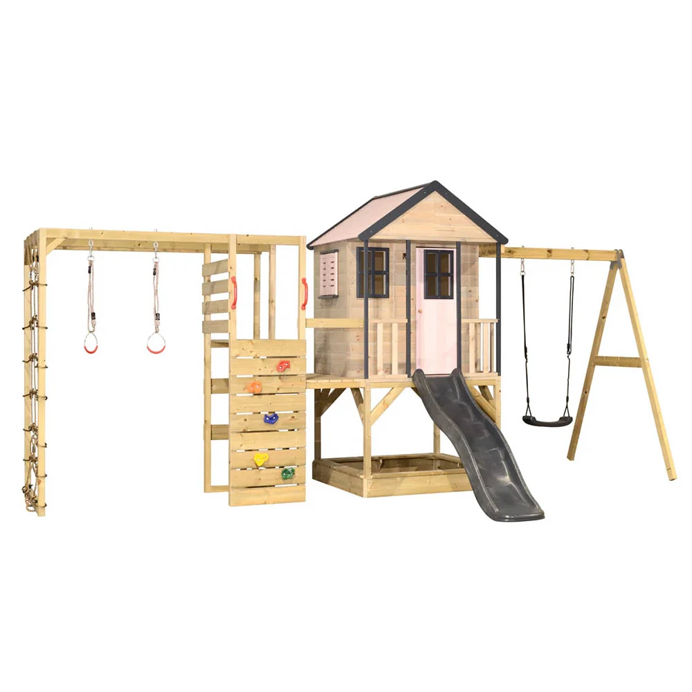 Parque Infantil de Madera Adventure Cottage con Tobogán, Columpio y Gimnasio - Image 5