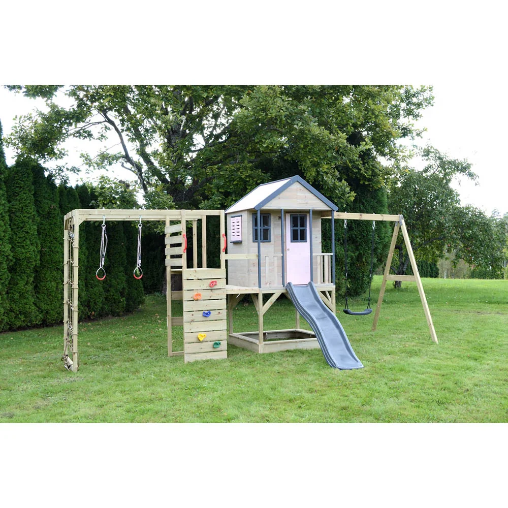 Parque Infantil de Madera Adventure Cottage con Tobogán, Columpio y Gimnasio - Image 7